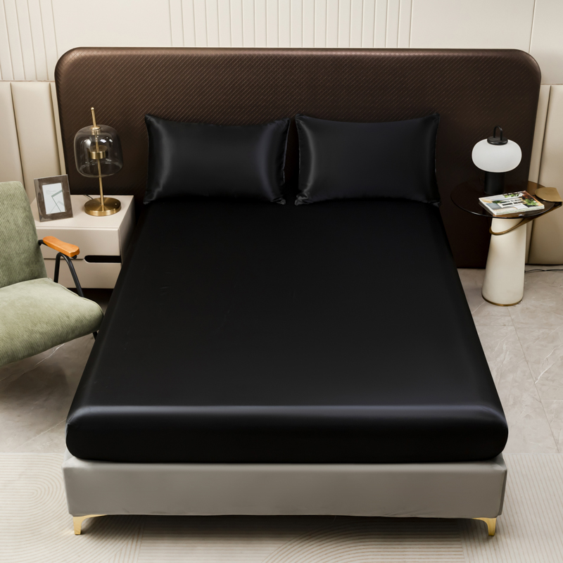 3Pcs Black Satin Fitted Sheet  - Satin Pillowcase Silk review and price