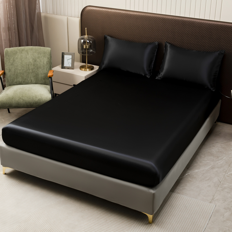 3Pcs Black Satin Fitted Sheet  - Satin Pillowcase Silk review and price