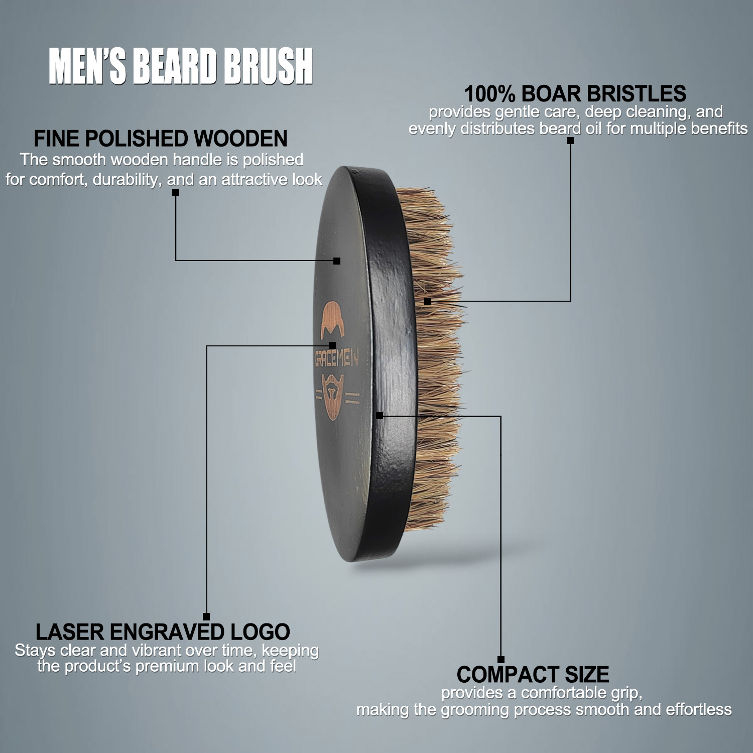 Gracemen Beard Brush - Natural - Hair Care For Men review and price