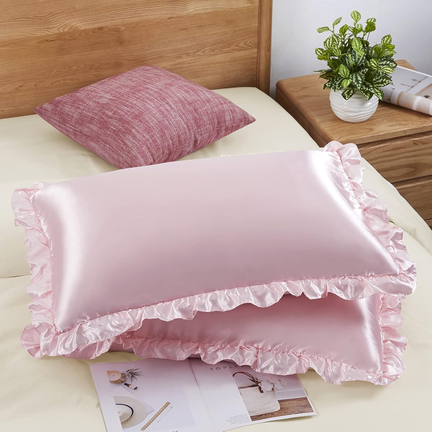 2Pcs Satin Ruffled Pillow Case - Satin Pillowcase Silk review and price